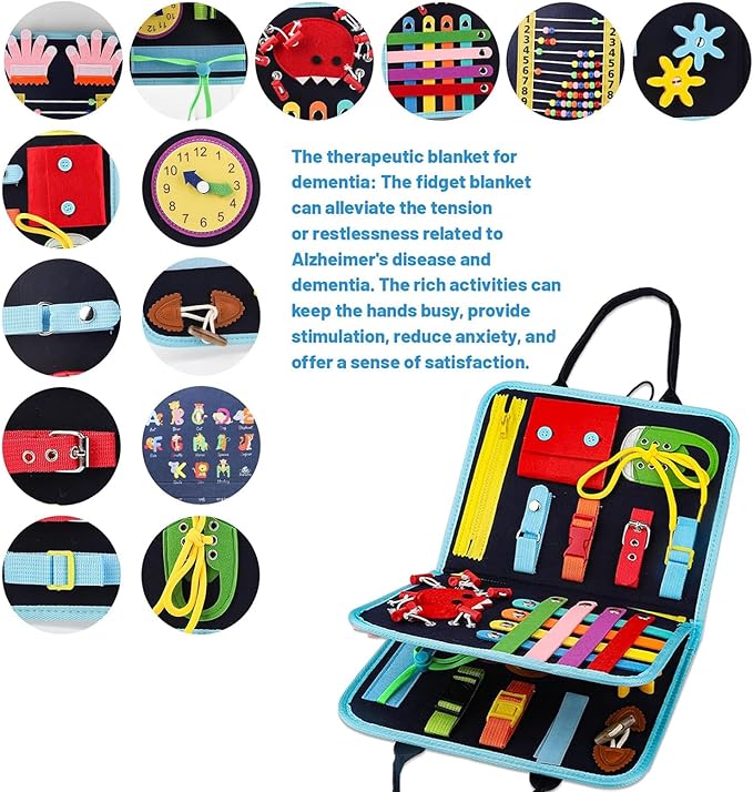 Fidget Blanket for Dementia,Alzheimers Dementia Products for Elderly,Calming Comforting Dementia Activities for Seniors,Toddler Busy Board,Sensory Blanket Helps with Autism,Asperger’s,Anxiety