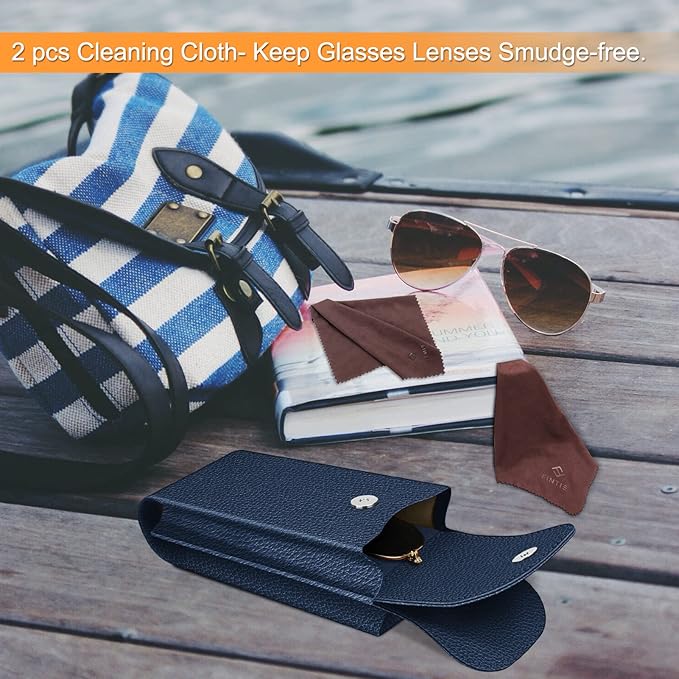 FINTIE Double Glasses Case with Carabiner Hook, Portable Vegan Leather Eyeglass Case Anti-scratch Sunglasses Pouch