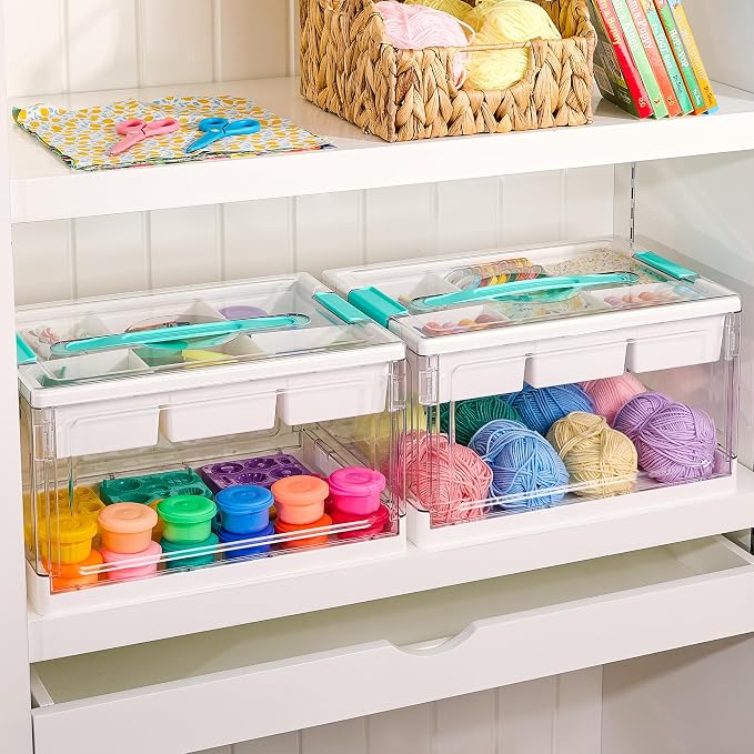 Vtopmart 24 QT Clear Plastic Craft Organizers and Storage Box with Removable Trays and Dividers,Art Supply Organizers and Storage,Ideal Containers for coloring Books, Craft Supplies,1 Pack