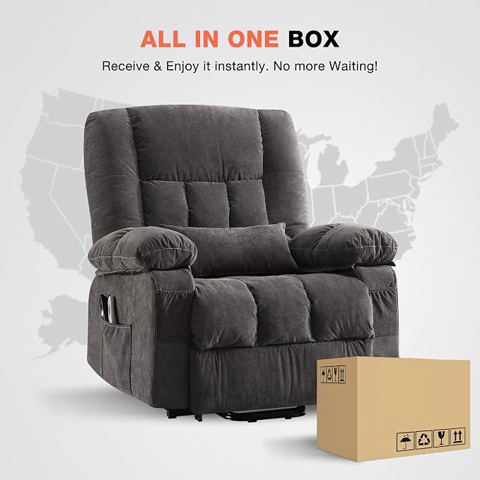 MAHOMICO Power Lift Recliner Chair for Elderly with Vibration Massage and Lumbar Heating,Electric Lift Recliner Single Sofa with Side Pocket,USB Charge Port for Living Room