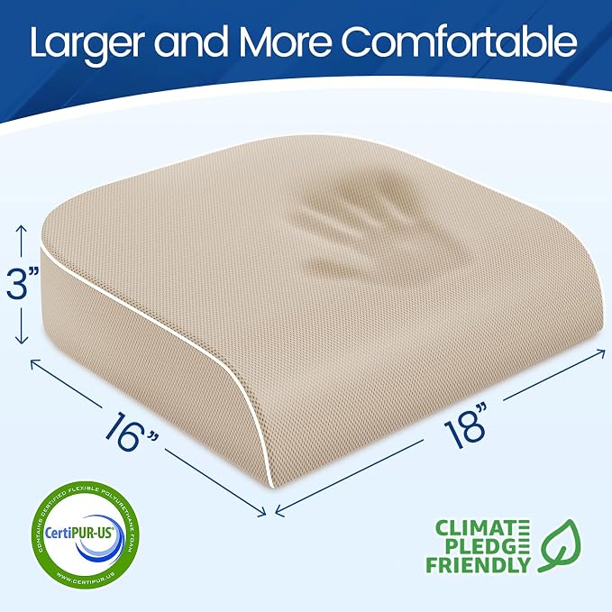 SweetSlubr Seat Cushion for Tailbone Pain Relief, Office Chair Cushion, Memory Foam Large Chair Pad with Non-Slip Cover for Soft Support at Office Chair, Car Seat, Airplane Beige/Large