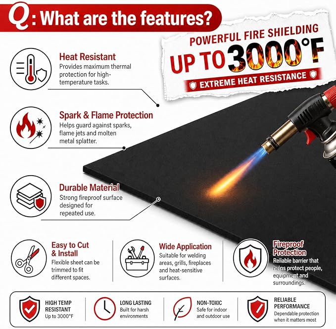 FLASLD Welding Blanket Fireproof Mat Heat Resistant Material Up To 1800°F Flame Retardant Fabric Carbon Felt for Grill Cover Stove Pit Soldering Welders Plumbers (24×36 inch)