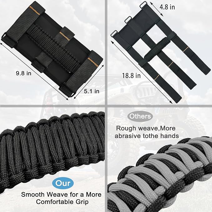 2 Pack Paraocrd Roll Bar Grab Handles for Jeep Wrangler Accessories | CJ YJ TJ JK JL LJ JLU JKU Sahara Freedom Rubicon, Gladiator JT (1955-2023 Modle), Upgrade Strong Metal Buckle, Non-Deformable