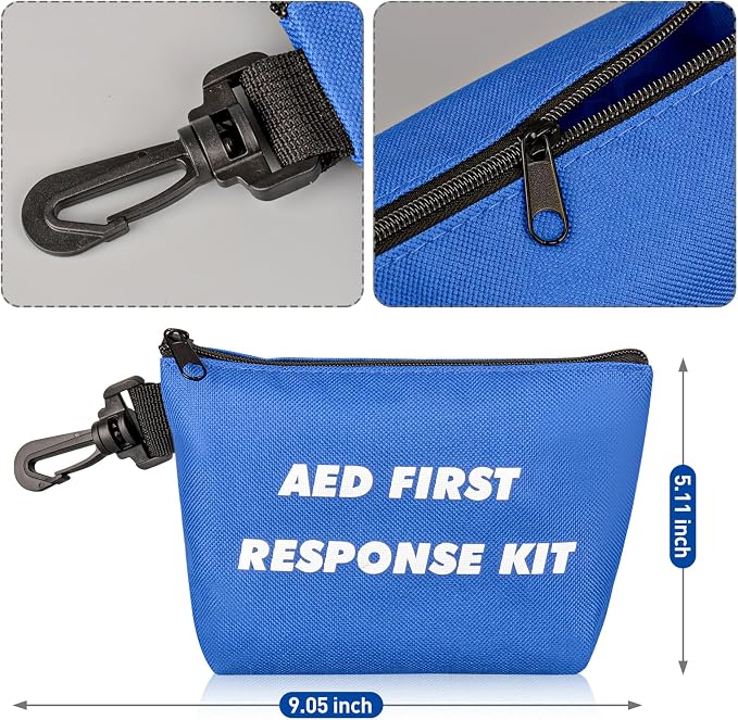 AED First Responder Kit with CPR Rescue Mask, Disposable Razor, EMT Trauma Shears, Gloves, Gauze Pads, Antiseptic Wipes for AED Training, CPR AED First Aid Accessory Kit with Blue Nylon Bag