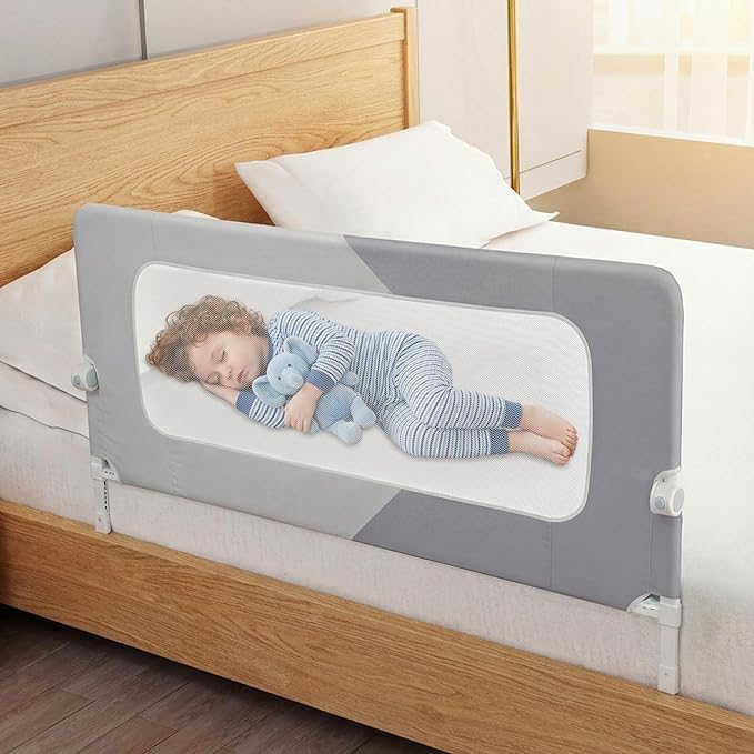 Foldable Bed Rail, 57in Reinforced Carbon Steel Frame & Connectors, Breathable Cationic Fabric - Safety Bed Rail Fits Queen, King, Twin, Full, No-Tool Easy Setup
