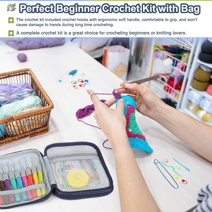 Katech 99-Piece Crochet Hooks Set, Crochet Hook Kit with Storage Case, Ergonomic Knitting Needles Weave Yarn Kits DIY Hand Knitting Craft Art Tools for Knitting Hat, Bag, Socks, Scarf and Sweaters | 99 Pcs Metal Crochet Needles and Complete Crochet Kit...