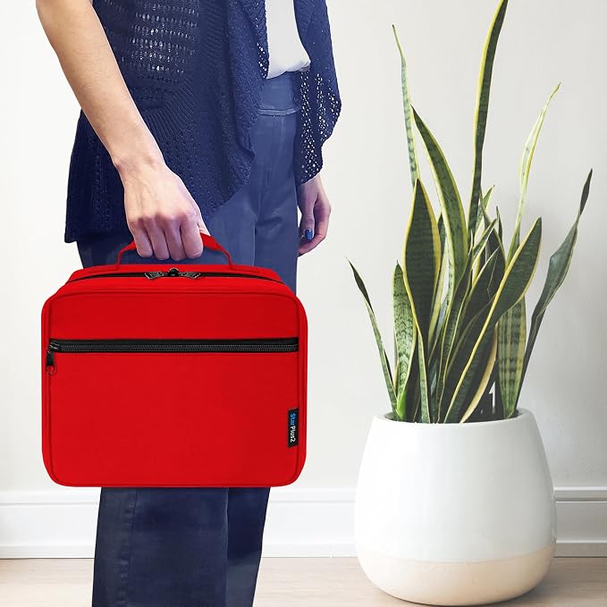 Large Medicine Organizer Bag – 10 Pocket Pill Bottle Organizer for Travel & Home Storage, Red