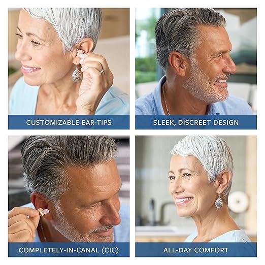 Nano Hearing Aids First Ear Plus CIC - Completely in Canal - For Adults & Seniors with Mild to Moderate Hearing Loss - Includes Rechargeable Battery, Portable Charging Case & Cable