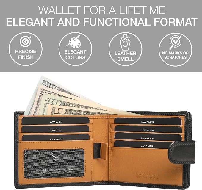 Soft Leather Wallet for Men, Genuine Bifold with Zipper Coin Pocket | Holds Bills, Credit Cards, Coins – RFID Blocking – Stylish, Durable & Practical Leather Wallet for Men