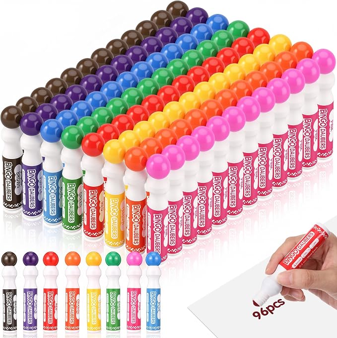 Crtiin 96 Pack Mixed Colors Set of Bingo Daubers Bingo Dabbers Dot Markers Bulk Paint Dotters Craft Ideal for Art and Crafts Painting Supplies Drawing Coloring Class Pre School Adult Gift (8 Colors)