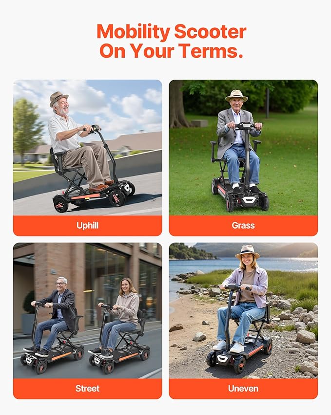 VEVOR Mobility Scooter, Auto-Folding Electric Power Scooter, Dual Front Suspension Enhance Stability & Comfort, 4-Wheel Design, Lightweight Foldable for Air Travel