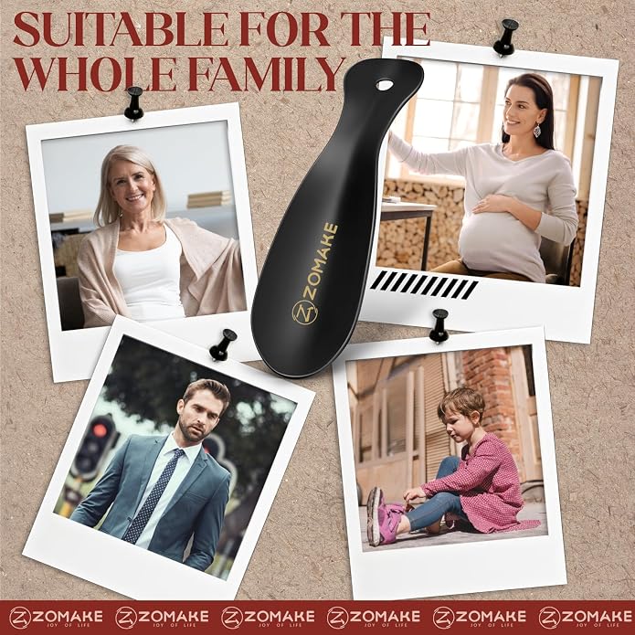 ZOMAKE Metal Shoe Horn, Small Travel Shoehorn for Men Women Kids 7.5''&3.9" | 3 Pack Stainless Steel Portable Shoe Spoon Helper, Compact Travel Size, Built-In Hang Hole, Smooth Rounded Curve, Shoe Care