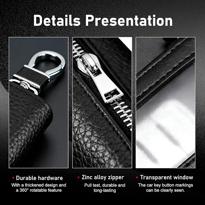 1PC Car Key Fob Case, Leather Car Key Holder for Purse, Automotive Smart Key fob Holder with Hook, for Remote Key Fob
