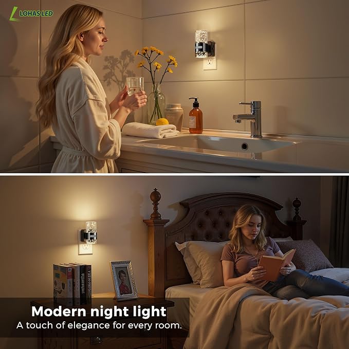 L LOHAS LED Motion Sensor Night Light,Dimmable Night Lights Plug into Wall | 2 Pack 3000K Night-Lights with 0-100 LM Adjustable, Acrylic Bubble Plug in Nightlights for Bathroom Hallway Nursery