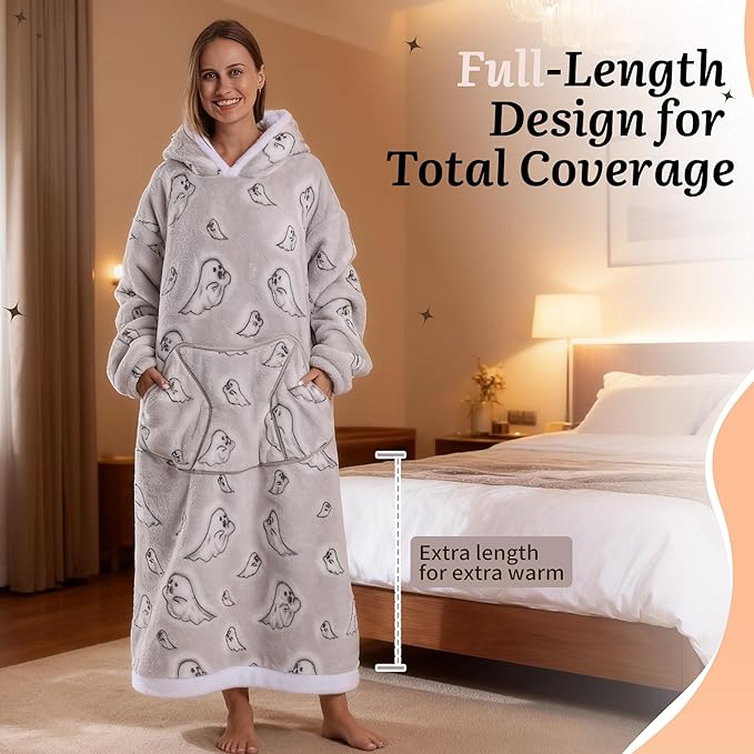 Blanket Hoodie, Long Hooded Blanket Sweatshirt as Birthday Gifts for Women Men, Long Wearable Blanket for Women Men.