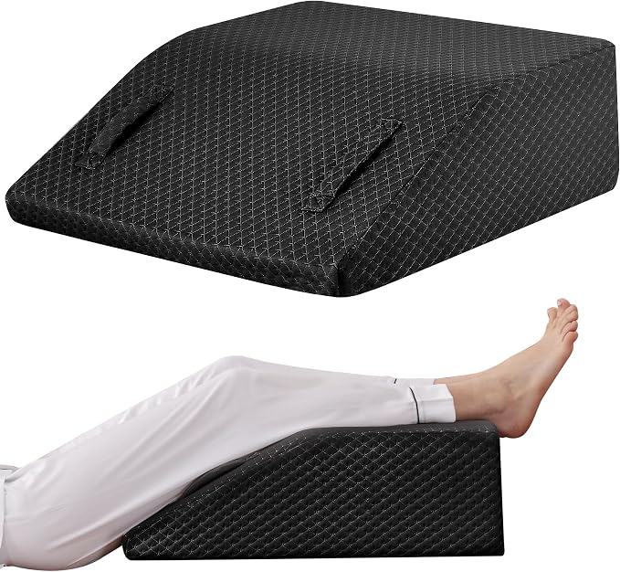 Ruqmuis Leg Elevation Pillow for After Surgery, 10inch Foam Leg Elevating Pillow for Swelling and Blood Circulation, Leg Wedge Pillow for Sleeping, Knee Pillow for Knee Hip Ankle Pain Relief, Black