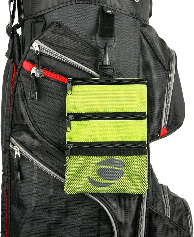 Orlimar Detachable Golf Accessory Pouch, 3 Zippered Pockets for Valuables and Golf Accessories, Clips to Your Golf Bag for Extra Storage and Easy Access.