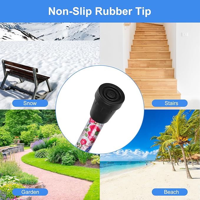 supregear Folding Cane, 5-Level Adjustable Height Walking Stick Lightweight Collapsible Portable Travel Cane with Wrist Strap and T Handle for Elderly Disabled Men Women