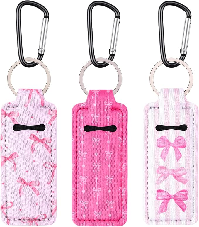 Pengxiaomei 3 Pcs Chapsticks Holder Keychain for Lipstick, Stocking Stuffers for Teen Girls Women Small Christmas Gifts