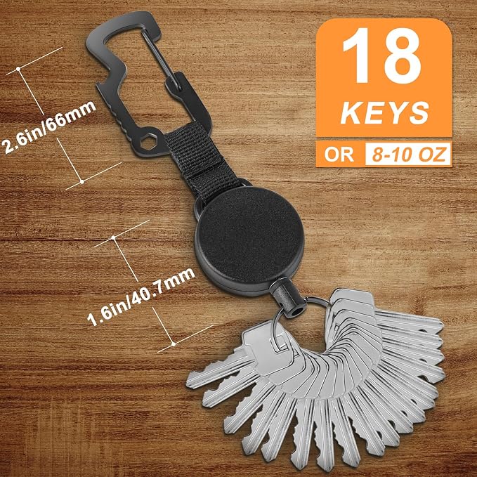 DELSWIN Retractable Key Chain Key-Rings - Heavy Duty Key Holder Belt Clip with Multitool Carabiner, Keychain Lanyard Badge Reels (Pack of 3)
