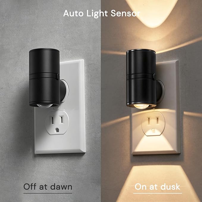 L LOHAS LED Night Lights Plug into Wall,Light Sensor, Projector Night Light | 180°Rotating Nightlight,10/50/100LM Dimmable,Soft White,Dusk to Dawn,Ambient Lighting Mini for Bathroom,Decor,Kids,Gift,1Pack