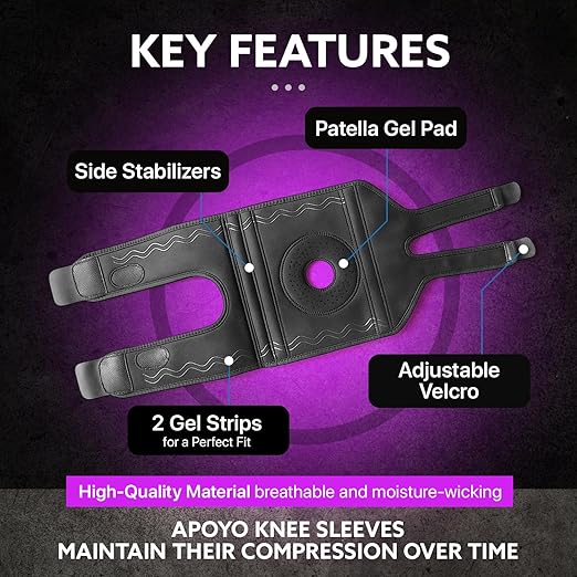 APOYO Knee Brace for Women & Men - Knee Compression Sleeve For Knee Pain Relief, Meniscus Tear, ACL, Arthritis, Joint Pain Relief, with Patella Gel Pad & Side Stabilizers (Medium) Purple