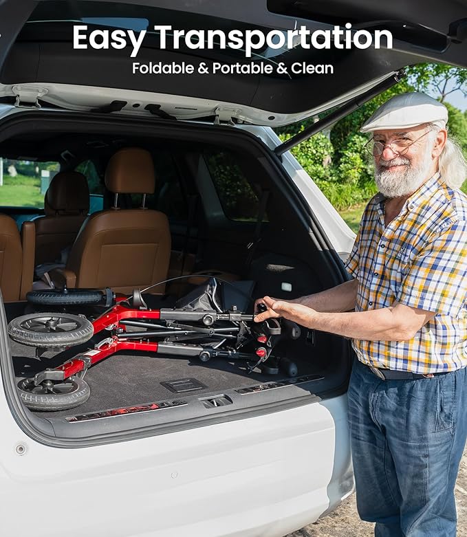 VOCIC Walker with Seat for Seniors, Z57 Outdoor Rollator Walker with 12" All Terrain Big Wheels, 7-Level Adjustable Height Rolling Walker with Safety Brakes, Storage Bag, Cup Holder