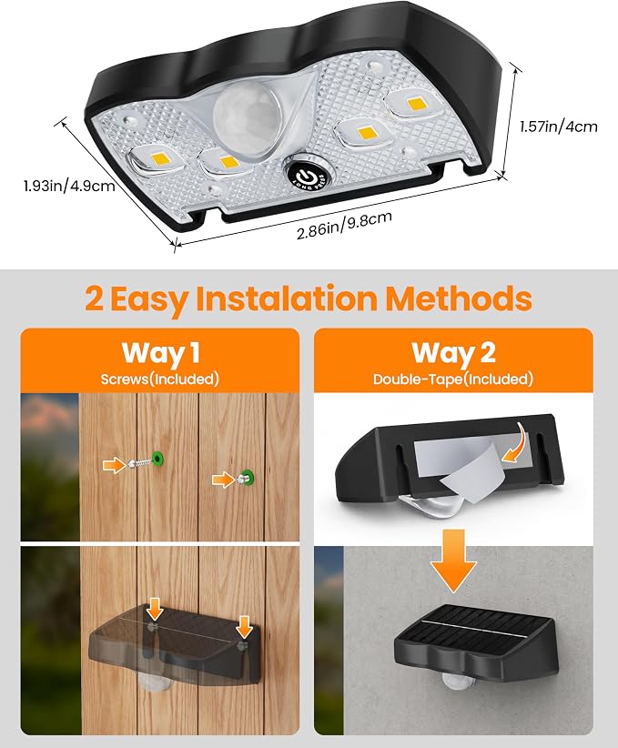 VOLISUN Motion Sensor Solar Fence Lights Outdoor 12 Pack, IP65 Waterproof, 3 Modes (High/Low/Steady-On) Dusk to Dawn Backyard Lights, 3000K Warm White Motion Sensor Outdoor Lights for Garden Yard Deck