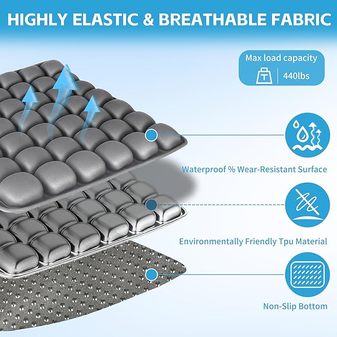 Sondour Travel Seat Cushion, Airplane Cushion Long Flight, Airplane Gadgets Inflatable Seat Cushions, Portable Airline Cushion With Air Pump, Wheelchair Cushions; Pressure Relief Seat Cushion - Grey