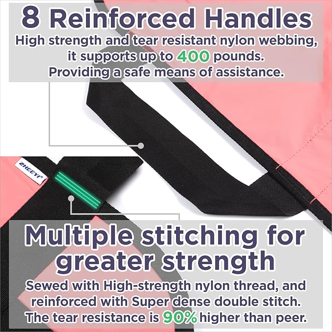 Multipurpose 48" x 40" Positioning Bed Pad with Reinforced Handles - Reusable & Washable Patient Sheet for Turning, Lifting & Repositioning - Double-Sided Nylon Fabric, Pink