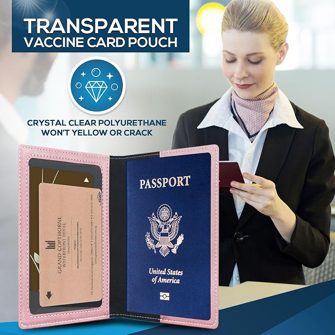 Ciana Passport Holder for Travel, RFID Passport Wallet, Leather Passport Cover & Card Holder for Men & Women, Slim Travel Wallet, Passport Case (Rose Gold)