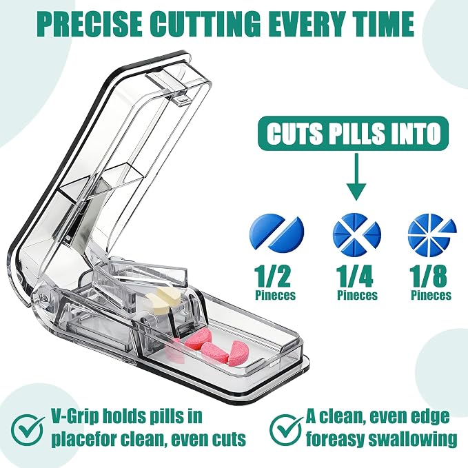 Pill Cutter for Small Large Pills, Pill Splitter with Easy-Cut Stainless Steel Blade, Tablets Cutter for Safely Cut Pills of Various Sizes