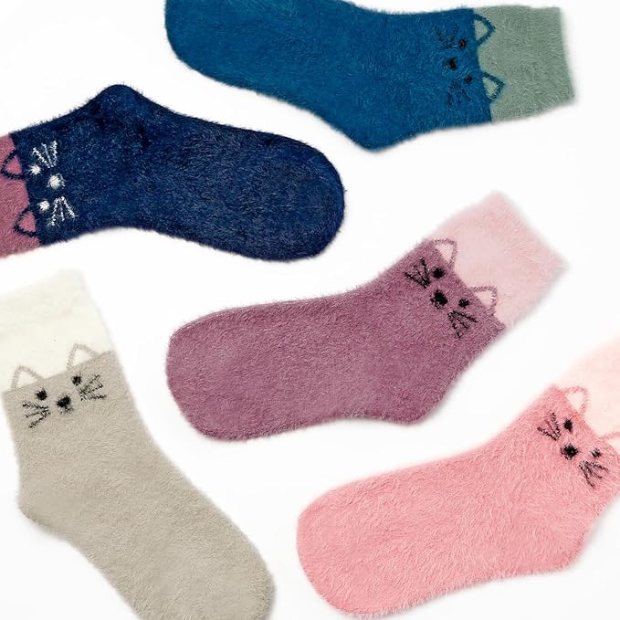 SISOSOCK Fuzzy Socks for Women Cute Cat Paw 5 Pairs Winter Fluffy Cozy Plush Slipper Socks With Gift Box for Women Girls Gifts