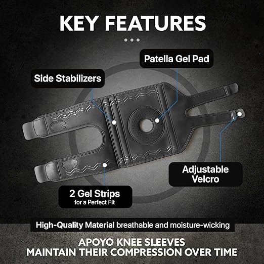 APOYO Knee Brace for Women & Men - Knee Compression Sleeve For Knee Pain Relief, Meniscus Tear, ACL, Arthritis, Joint Pain Relief, with Patella Gel Pad & Side Stabilizers (Large) Gray