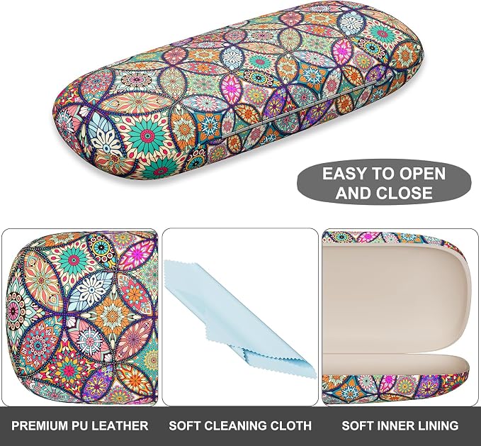Eyeglasses Case, Portable Hard Shell Protective Case for Glasses, Eyeglass Holder Box for Women with Cleaning Cloth