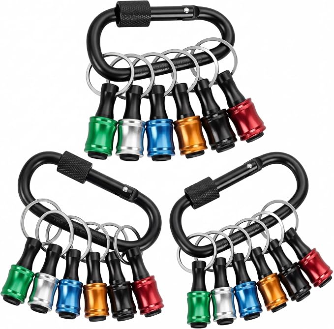 18PCS 1/4'' Bit Holders Keychain Aluminum Screwdriver Hex Shank Drill Bit Holder Key Chain, Portable,Tool Gifts
