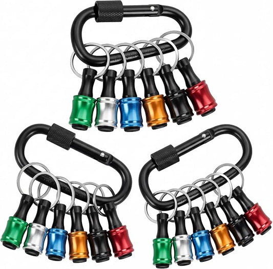 18PCS 1/4'' Bit Holders Keychain Aluminum Screwdriver Hex Shank Drill Bit Holder Key Chain, Portable,Tool Gifts
