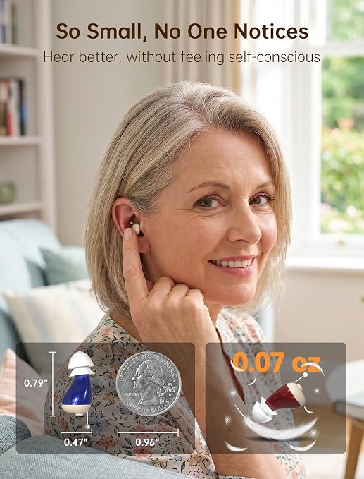 Rechargeable OTC Hearing Aids for Seniors, Digital Hearing Aids with Noise Cancellation & Feedback Suppression, Discreet Mini In-Ear Design with Simple Button Control, Magnetic Charging Case, 100H Use