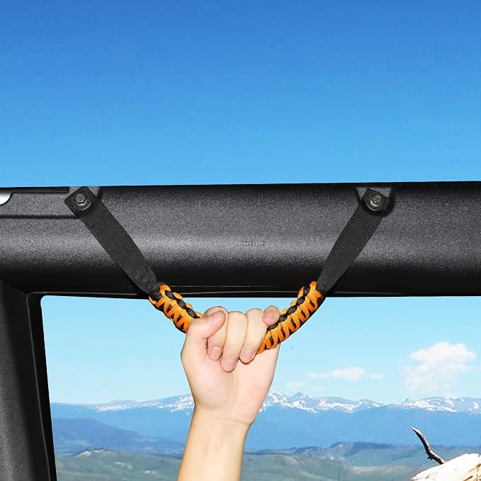 sukemichi Roll Bar Grab Handles for Ford Bronco 2/4 Door, Cyber Orange | Paracord handles grab,Fits Bronco 2021-2026 hard & soft top,Off-road safety grip handle,Work with airbag,Not for Sport,4 Pack