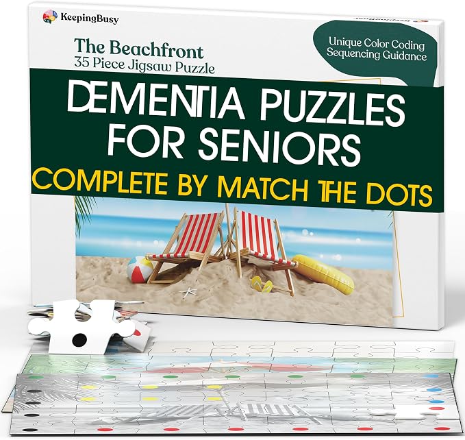 Keeping Busy Beachfront Dementia Puzzles Activities for Seniors | Alzheimer Products for Elderly Patients | Fun Memory Game Toy & Cognitive Brain for Senior Citizens w/Memory Loss or Alzheimers 35 PC