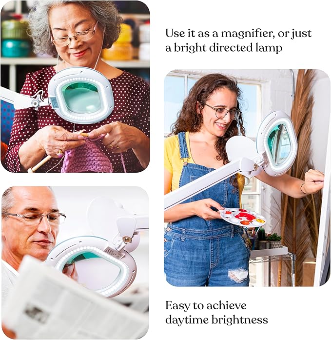 Brightech LightView Pro XL Magnifying Desk Lamp with Clamp, Adjustable Magnifying Glass with LED Light for Crafts, Reading, Close Work, Dimmable Light Magnifier with Wide Glass Lens