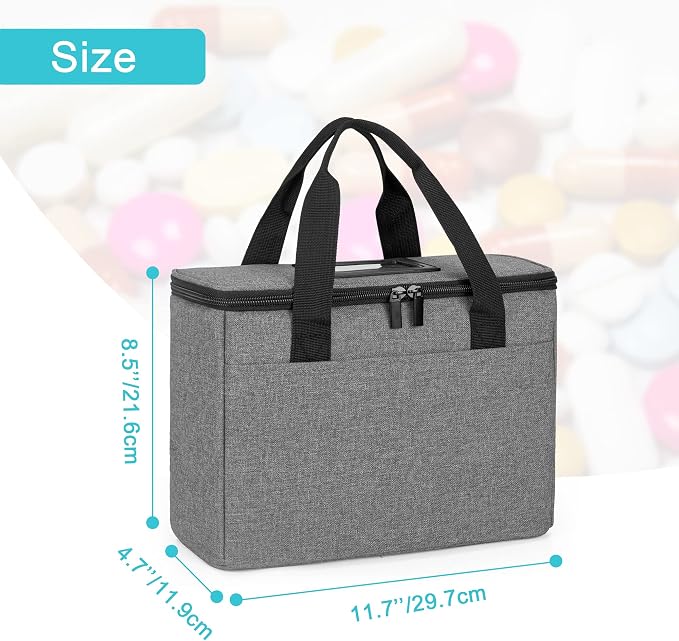 Trunab Insulated Medicine Storage Bag Travel Pill Bottle Organizer,Grey | Medication Bag for Prescription, Insulin, Supplements or Medical Supplies,Bag Only