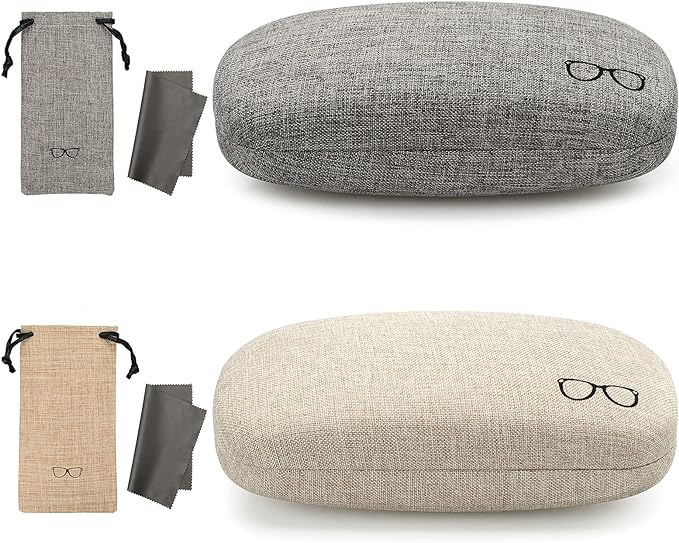 Vemiss Hard Shell Sunglasses Case, Large Linen Fabric Protective Glasses Case for Men Women