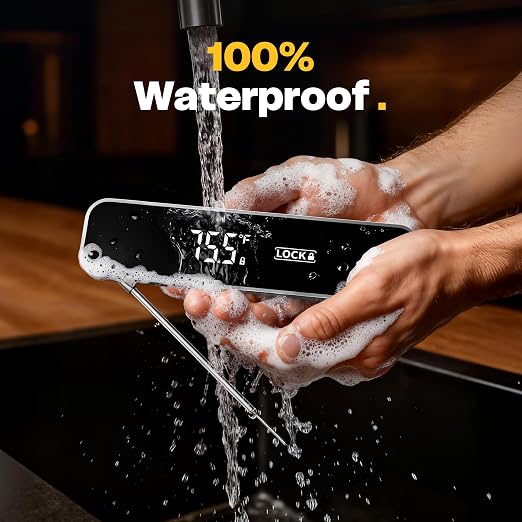 0.3 Sec Instant Read Meat Thermometer Digital for Grilling, Grey | Waterproof, for Cooking, BBQ, Air Fryer, Smoker, Candy, Kitchen Gadgets, BBQ Essentials, Gift for Dad, Men