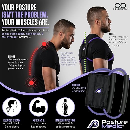 PostureMedic Plus Strength Dynamic Posture Corrector for Athletes – High Resistance Training System for Performance & Recovery – Professional Grade Posture Trainer for Men & Women - Size S (Purple)