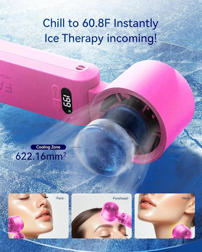 2 Pack Handheld Portable Turbo Fan with Ice Cooler, Speed (1-199) 5500mAh*2 Rechargeable Personal Fan,[20H Cooling Time] Mini Yet Powerful, Small Pocket Fans for Travel/Outdoor/Office, Hot Pink