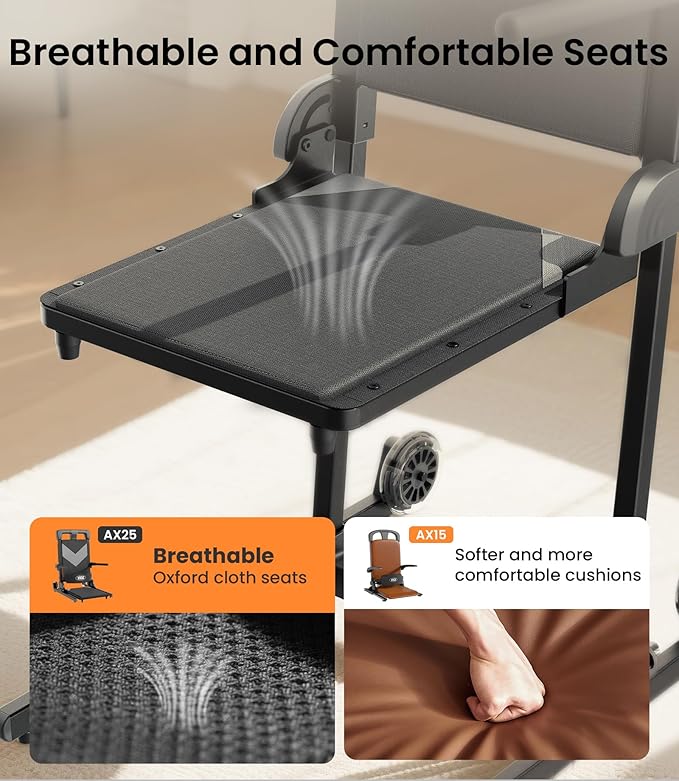 VOCIC Electric Chair Lift with Large Wheels, Ultra-Compact Chair Lift with T-Stabilized Base, Easy Mobility Design for Women & Seniors, Helps Stand from Floor, Supports 350 LBS, AX25