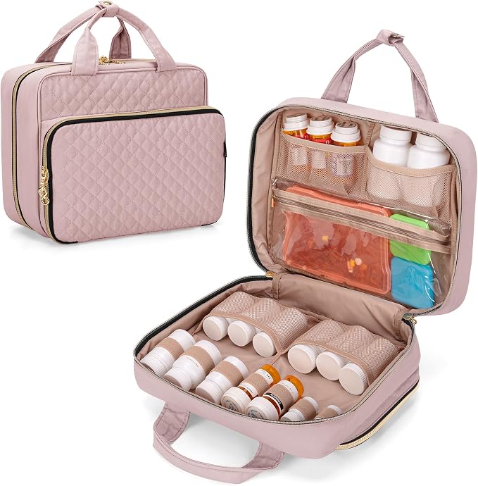 Damero Pill Bottle Organizer Bag, Travel Medicine Bag Organizer, Misty Rose | Medicine Organizer and Storage for Pills, Vitamin, Fish Oil, Medical Supplements for Women and Men