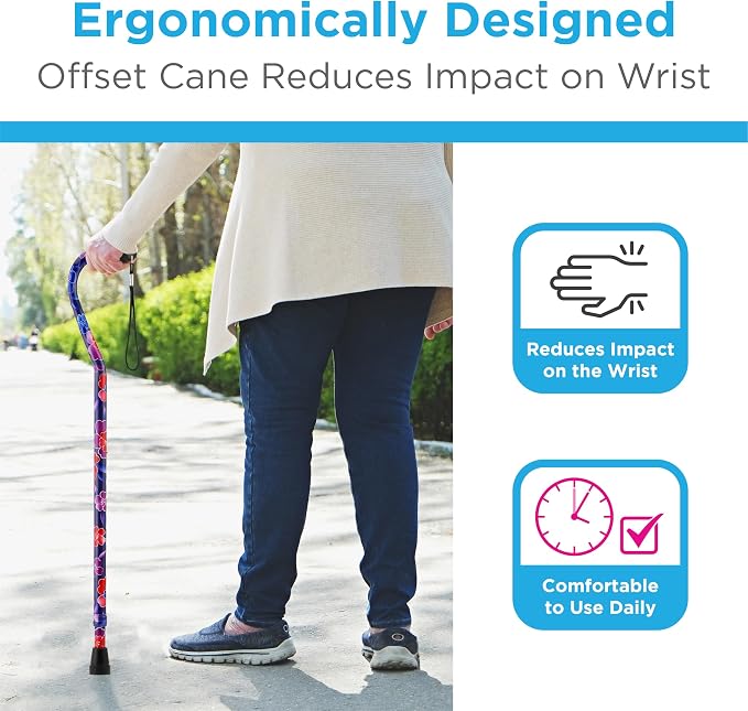 NOVA Offset Walking Cane for Seniors, Men & Women – Lightweight Adjustable Walking Cane with Soft Foam Grip, Wrist Strap, Anti-Rattle Lock & Non-Slip Tip – Stylish Mobility Aid