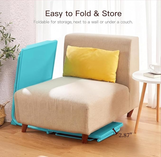 HUANUO Adjustable TV Tray Table - TV Dinner Tray with Cup Holder on Bed & Sofa, Comfortable Folding Table with 6 Height & 3 Tilt Angle Adjustments for Laptop (Azure)
